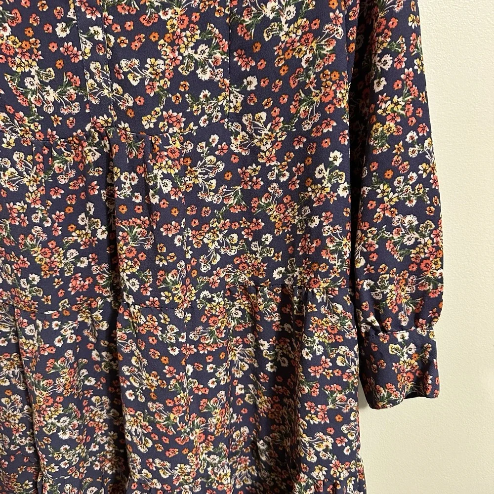 Time and Tru Navy Blue Floral Multicolor‎ Cottage Core Boho Maxi Dress Size S